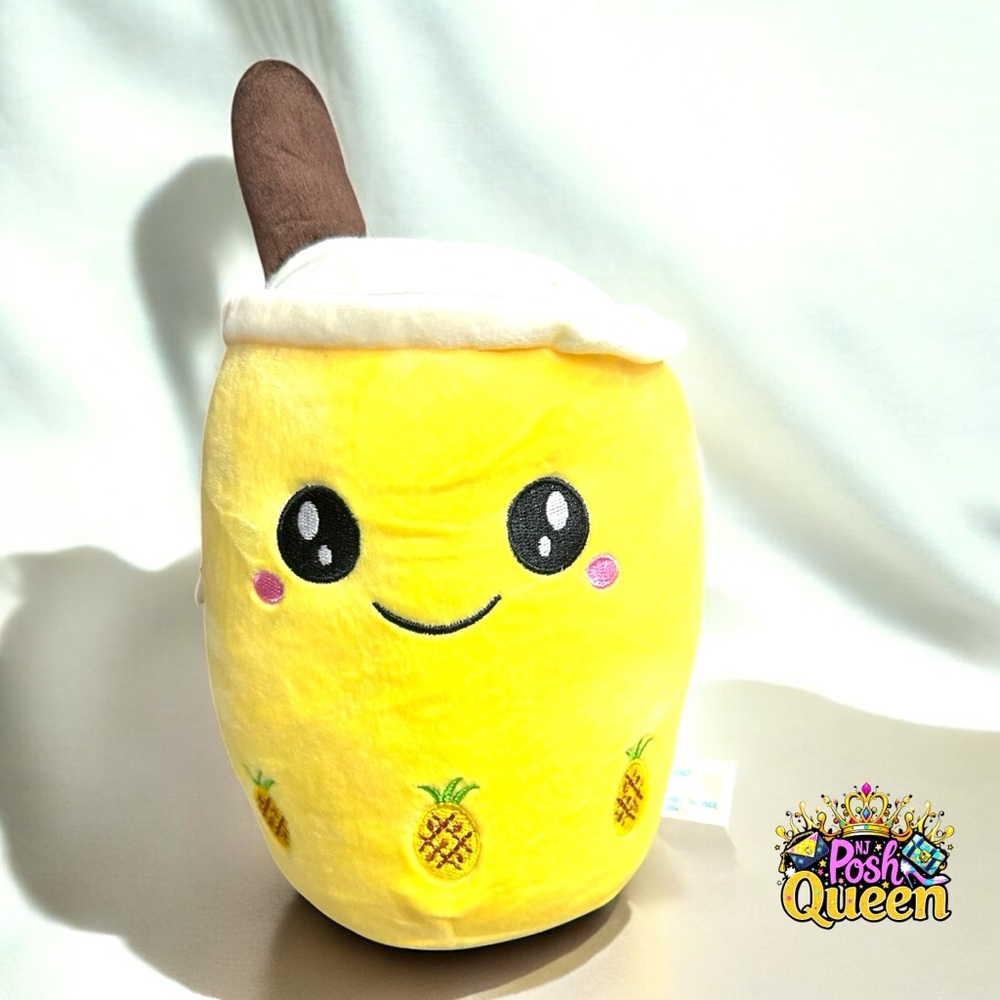 Boba Plush PINEAPPLE Bubble Tea Plushie Pillow 9.5” Tall